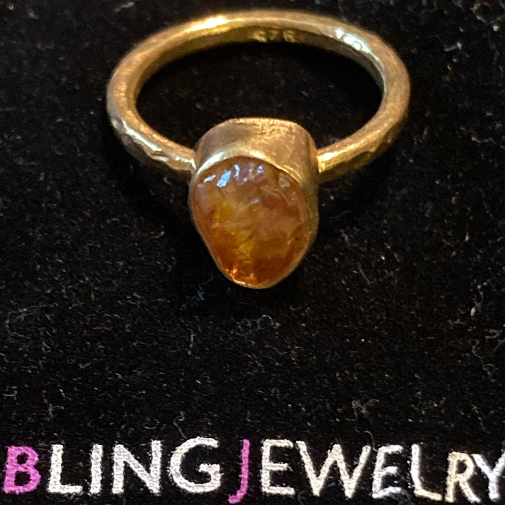 Raw citrine crystal ring in vermeil gold, size 7.